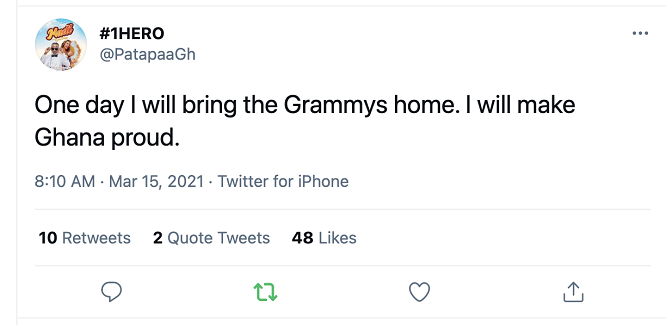 Patapaa Dreams of Grammy