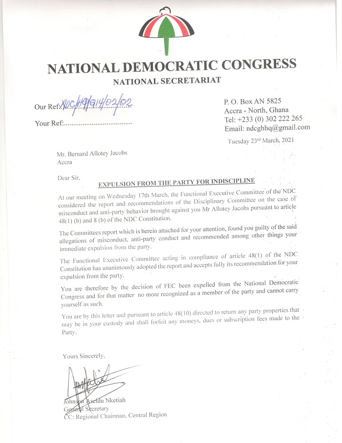 Allotey Jacobs sacked